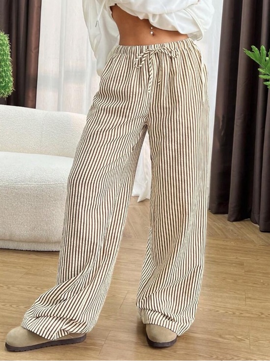 SHEIN Pants - SHEIN Women's Casual Striped Wide-Leg Long Pants